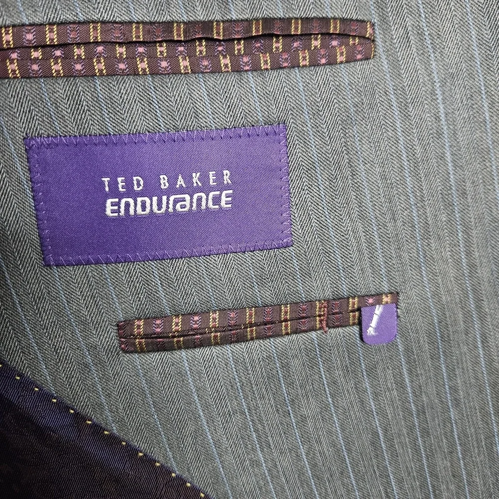 Ted Baker Endurance Suit Blazer Jacket‎ Mens 46R Gray Wool Pinstripe